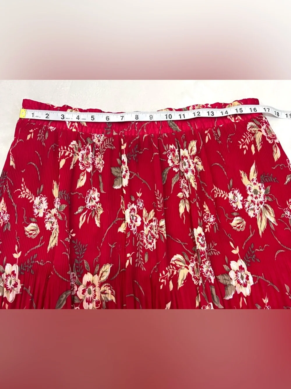 Sag Harbor Women’s Vintage Red Floral Polyester Accordian Pleated Midi Skirt L - Picture 10 of 16
